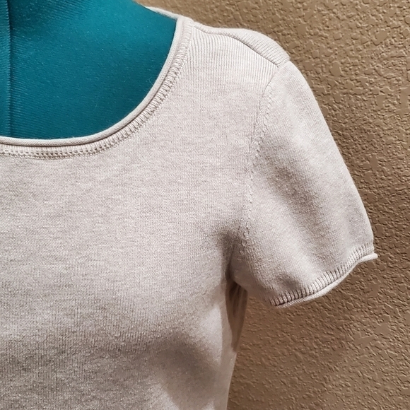 PERUVIAN CONNECTION 100% PIMA COTTON BEIGE SHORT SLEEVE SWEATER WOMEN MEDIUM - Picture 7 of 16